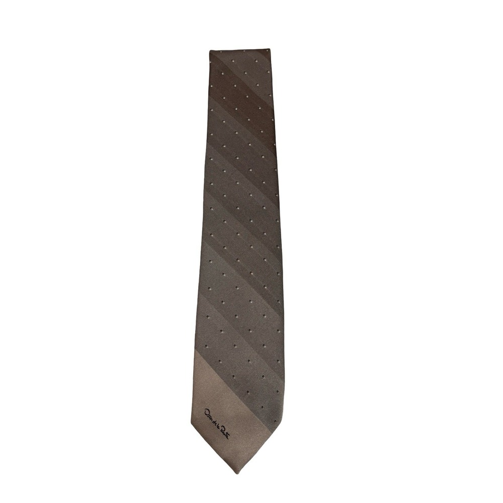 Oscar de la Renta Men's Silk Tie Polka Dots Striped Mini Logo 3" Width